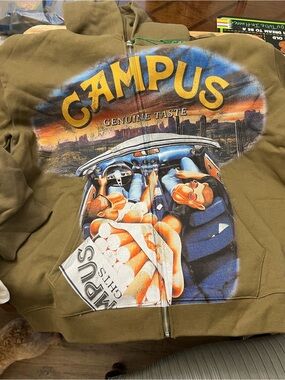 Campus Graphic Zip-Up Hoodie Jacket - Olive Green